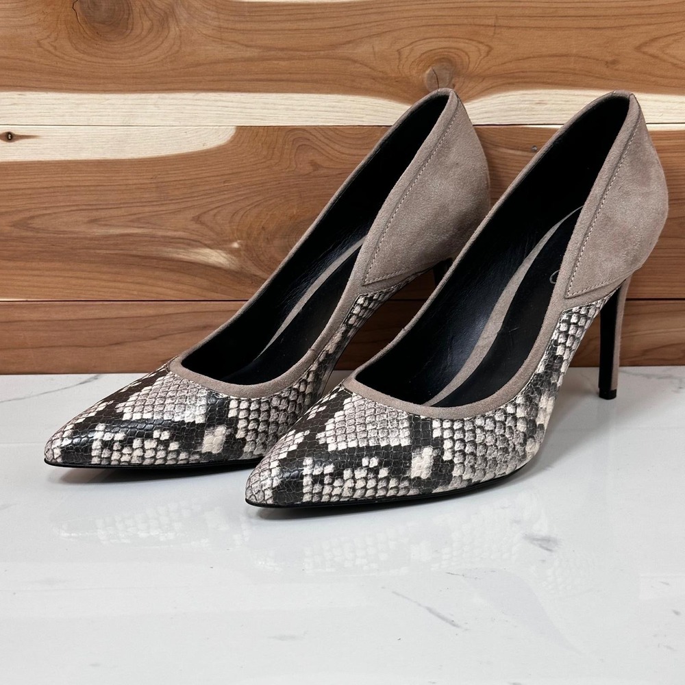ALDO Snakeskin Print Stiletto Heels Taupe Suede Baddie Style‎ Size 8 US